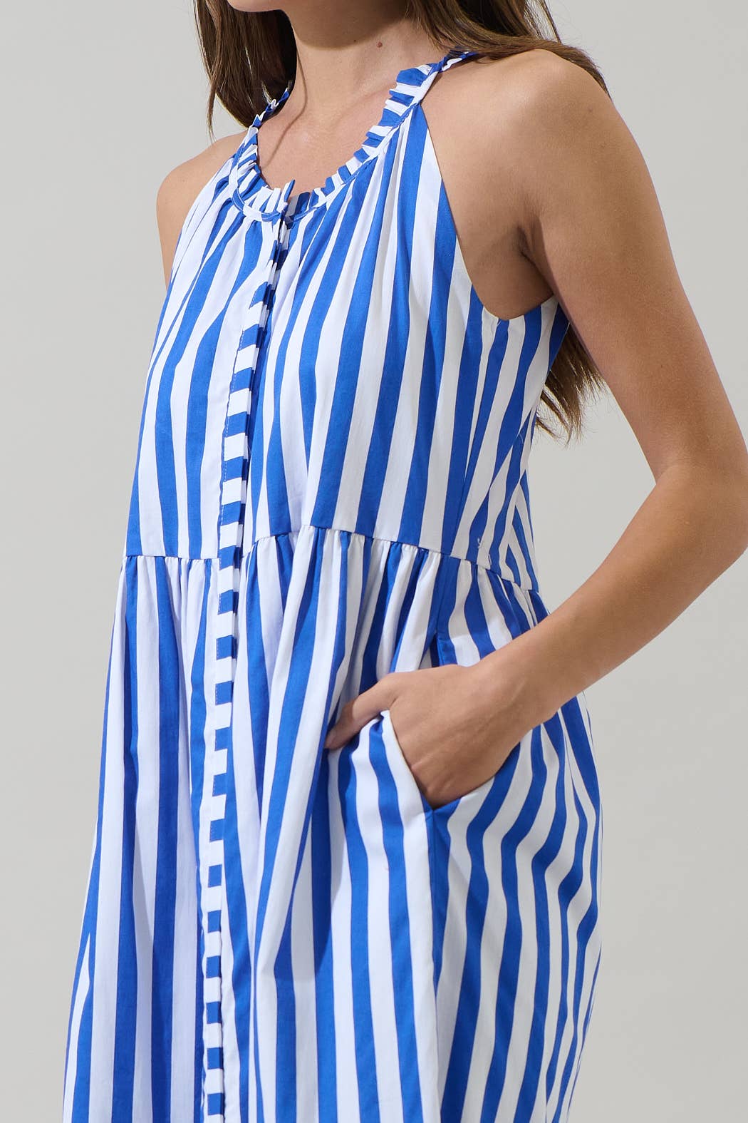 *PREORDER* Bey Stripe Zelie Sleeveless Midi Dress: Blue & White