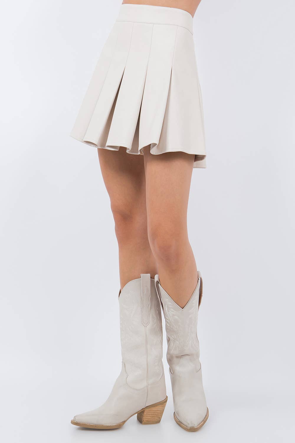 Faux Leather Pleat Skort: Beige