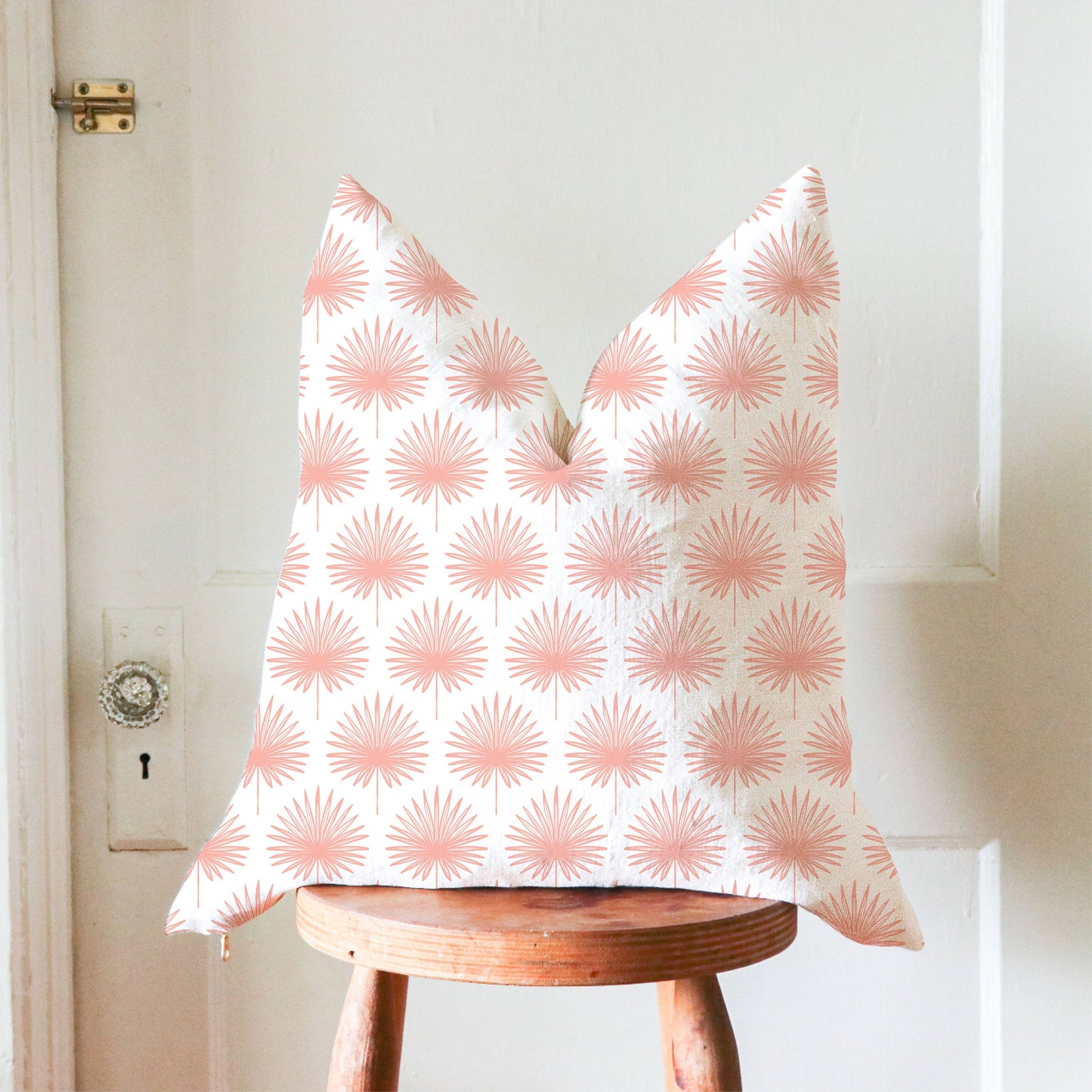 Linen Pillow Cover in Palm Leaves Pattern: Blue / 22x22 inches