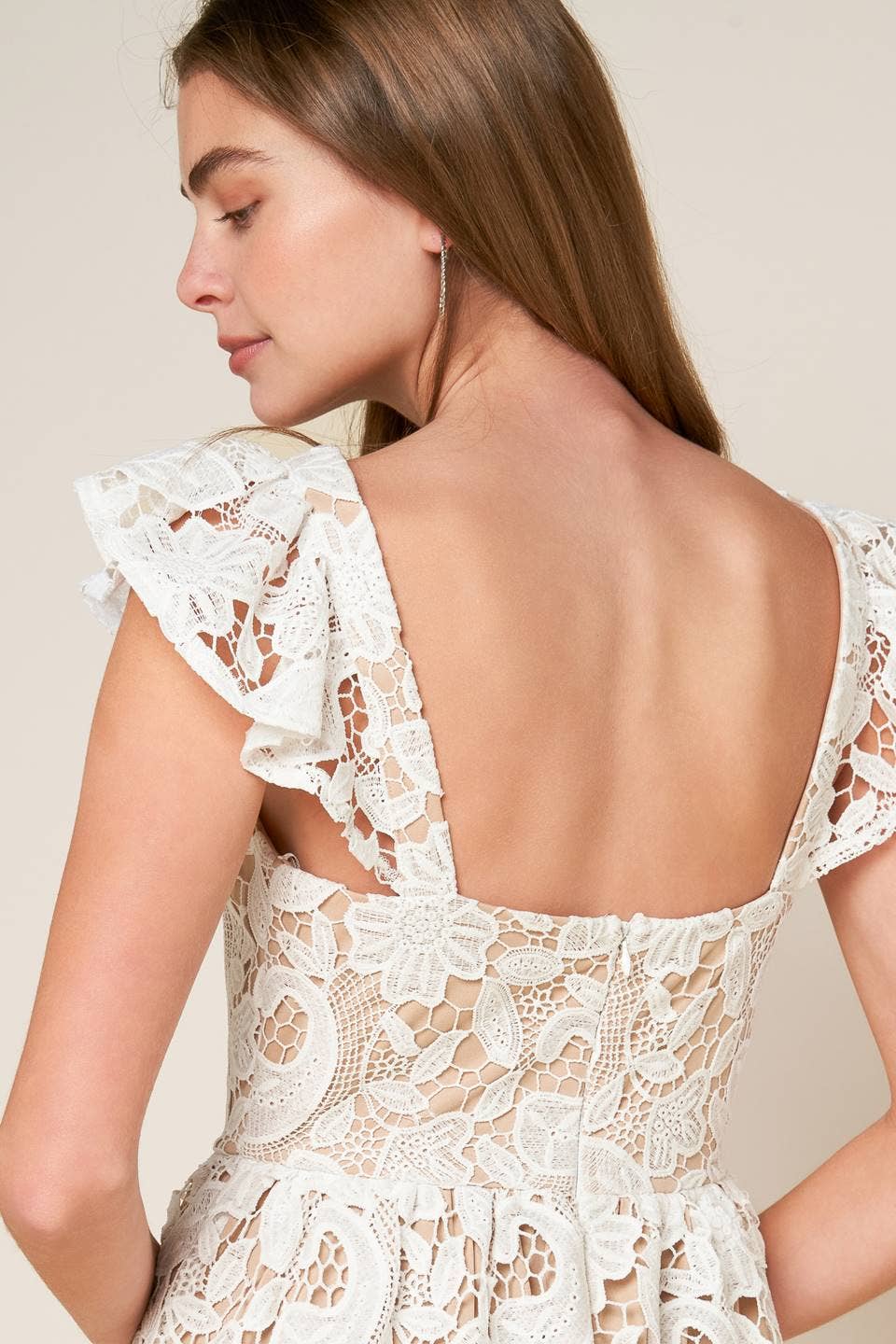 Solid Lace Midi Dress: White