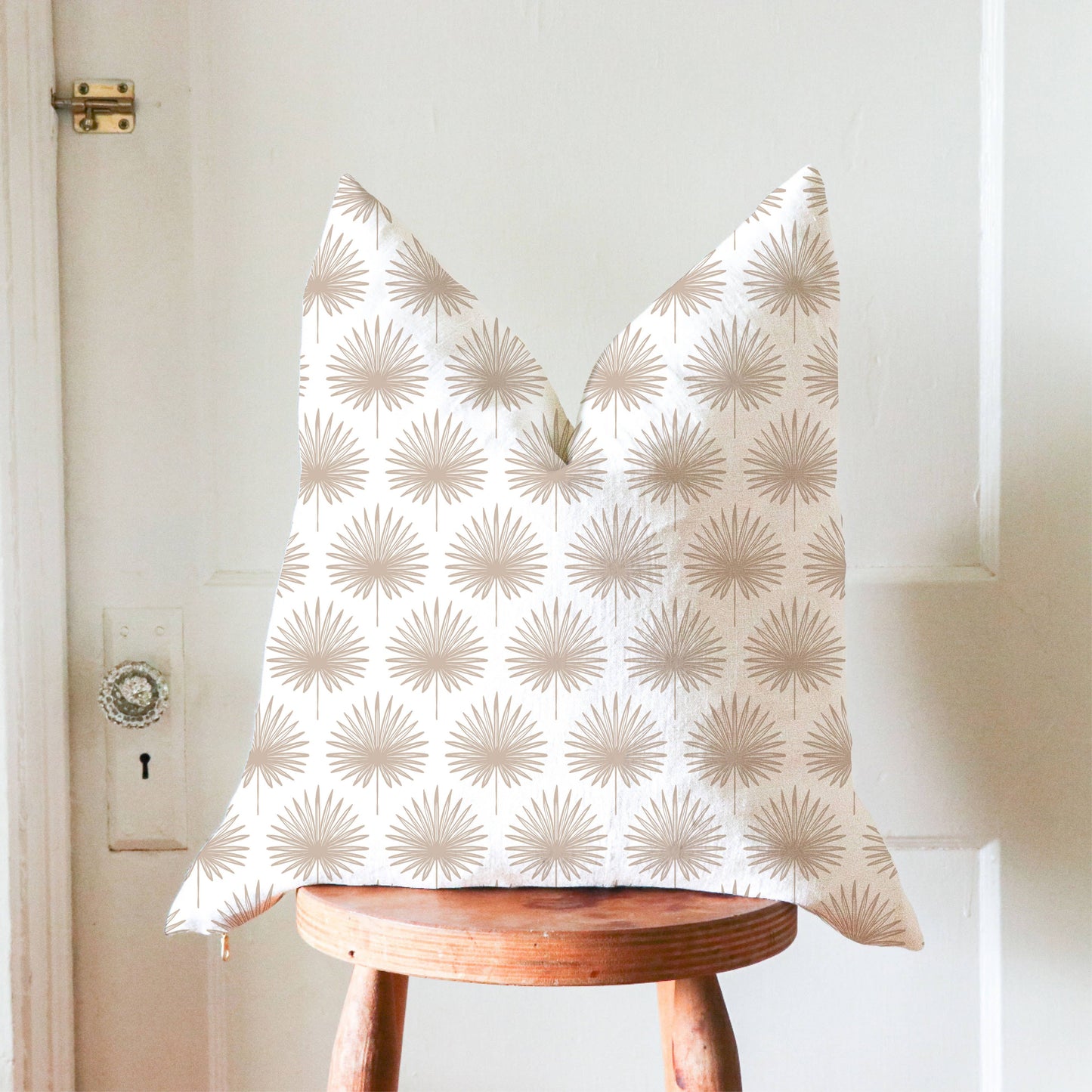 Linen Pillow Cover in Palm Leaves Pattern: Blue / 22x22 inches