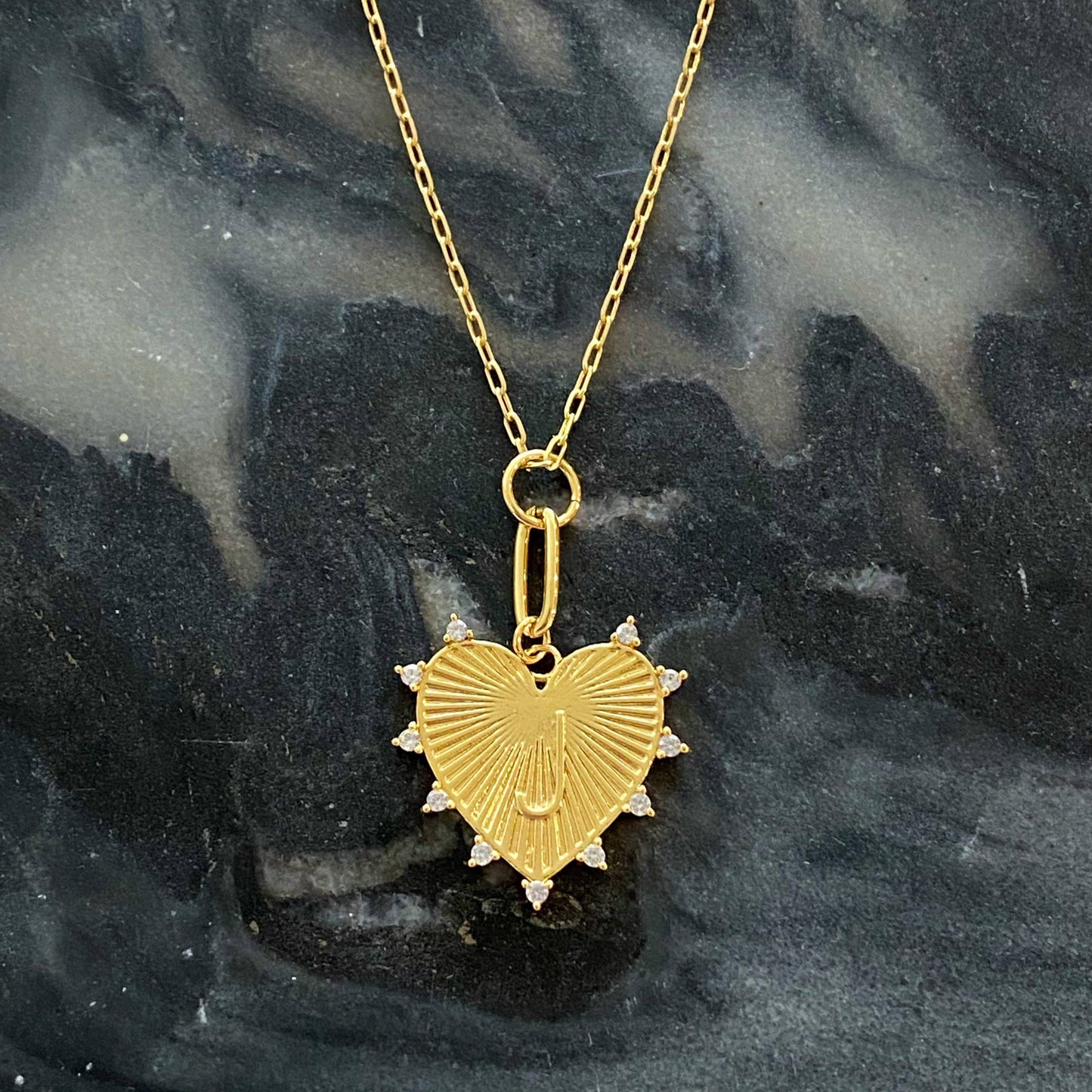 Clip Hanging Initial Heart Necklace: J