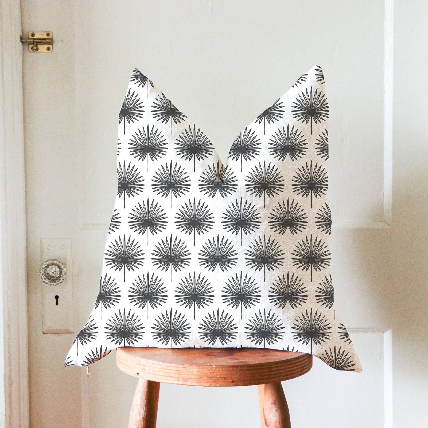 Linen Pillow Cover in Palm Leaves Pattern: Blue / 22x22 inches