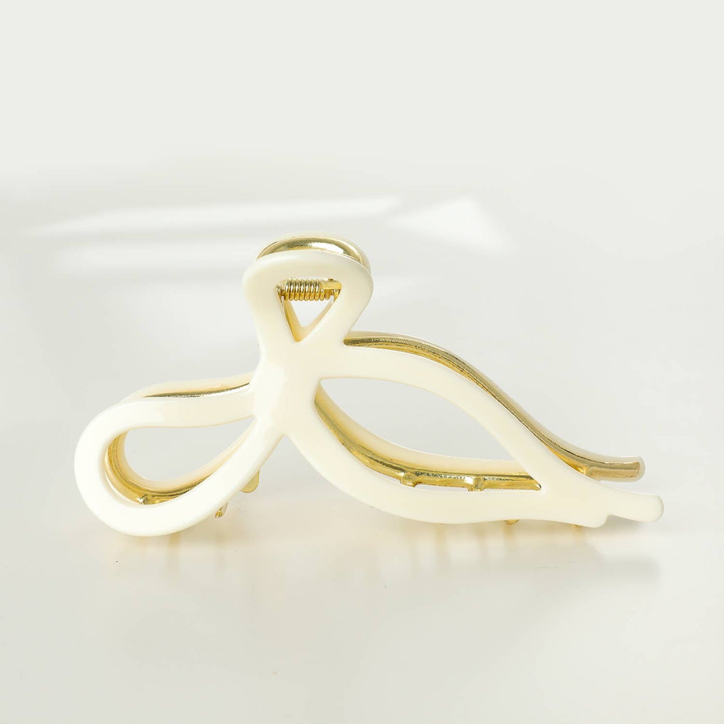 Large Ribbon Bow Metal Claw Clip: White