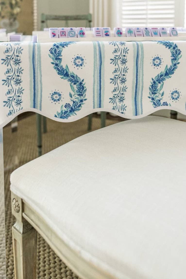 Scalloped Square Table Topper | Boxwood Garden: Delft Blue