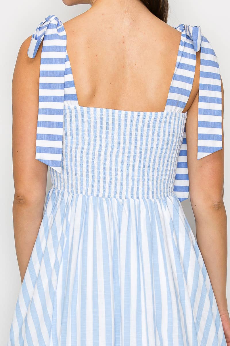 Dreamy Blue Stripe Maxi Dress with Shoulder Tie