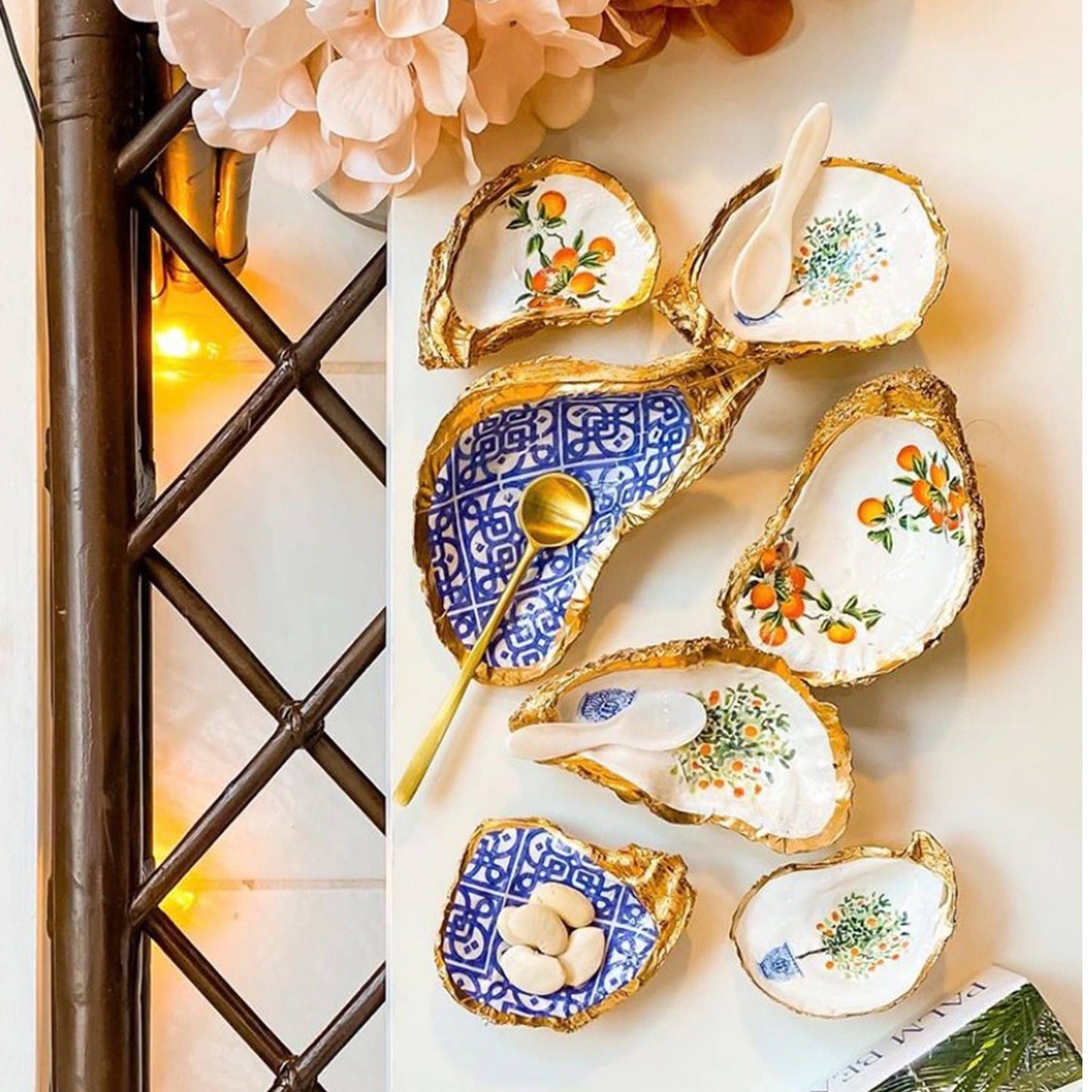 Salt & Pepper Set: Natural Oyster w/ Mother of Pearl spoons