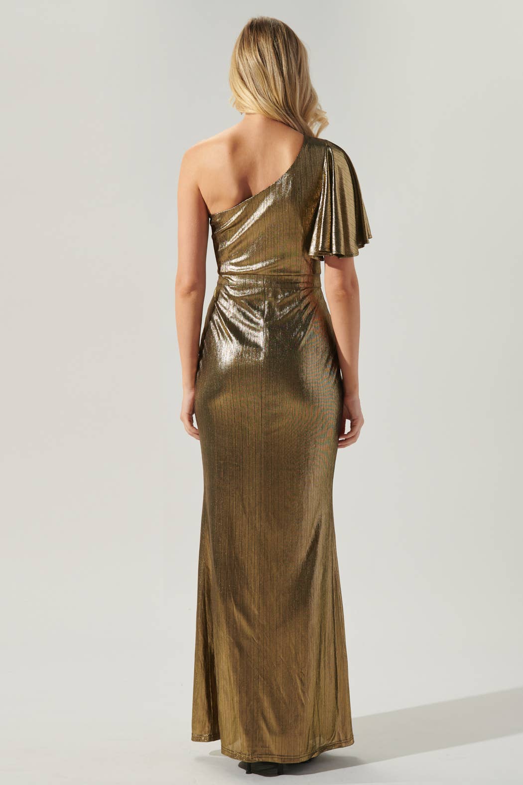Primadonna Liquid Gold One Shoulder Maxi Gown: Gold