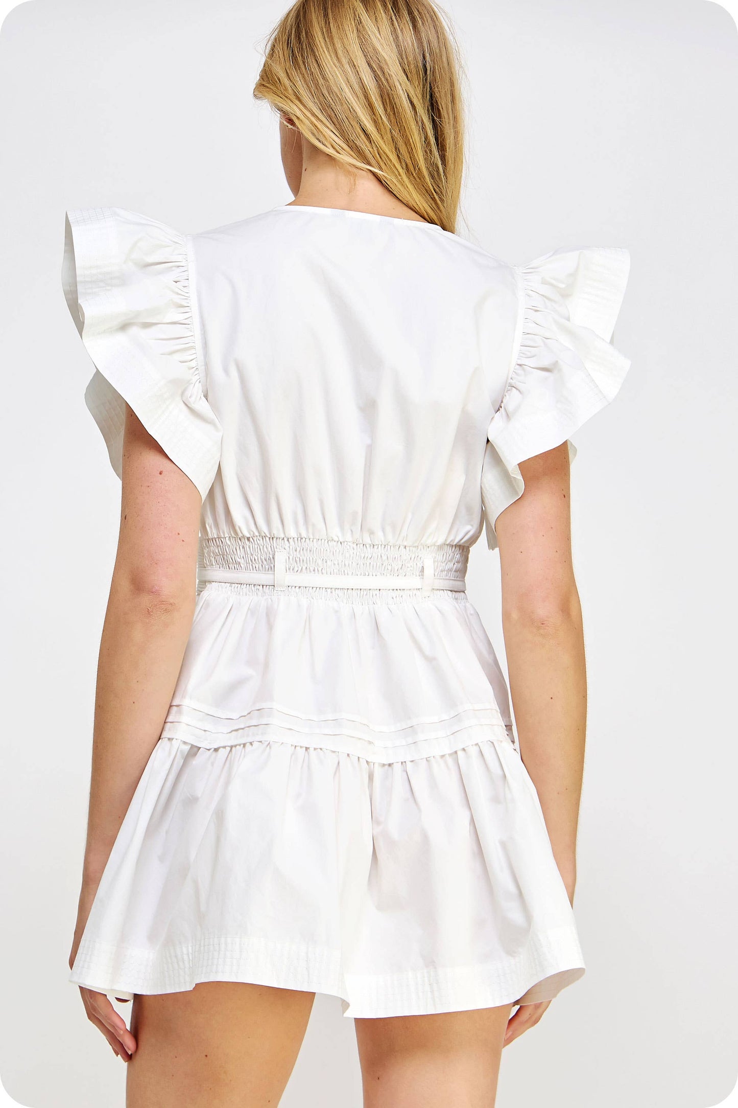 Flutter Sleeve Poplin Mini Dress: Off White