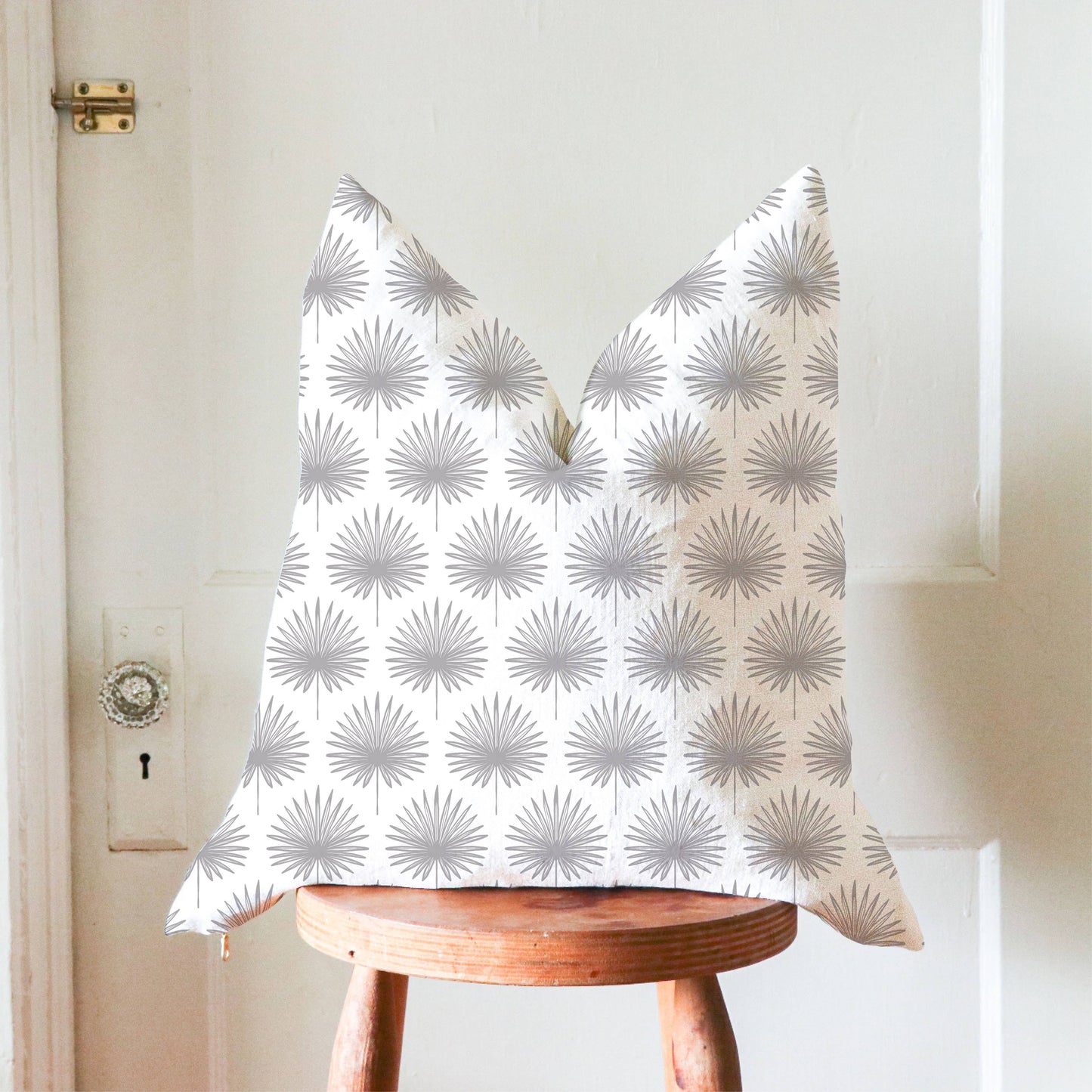Linen Pillow Cover in Palm Leaves Pattern: Blue / 22x22 inches