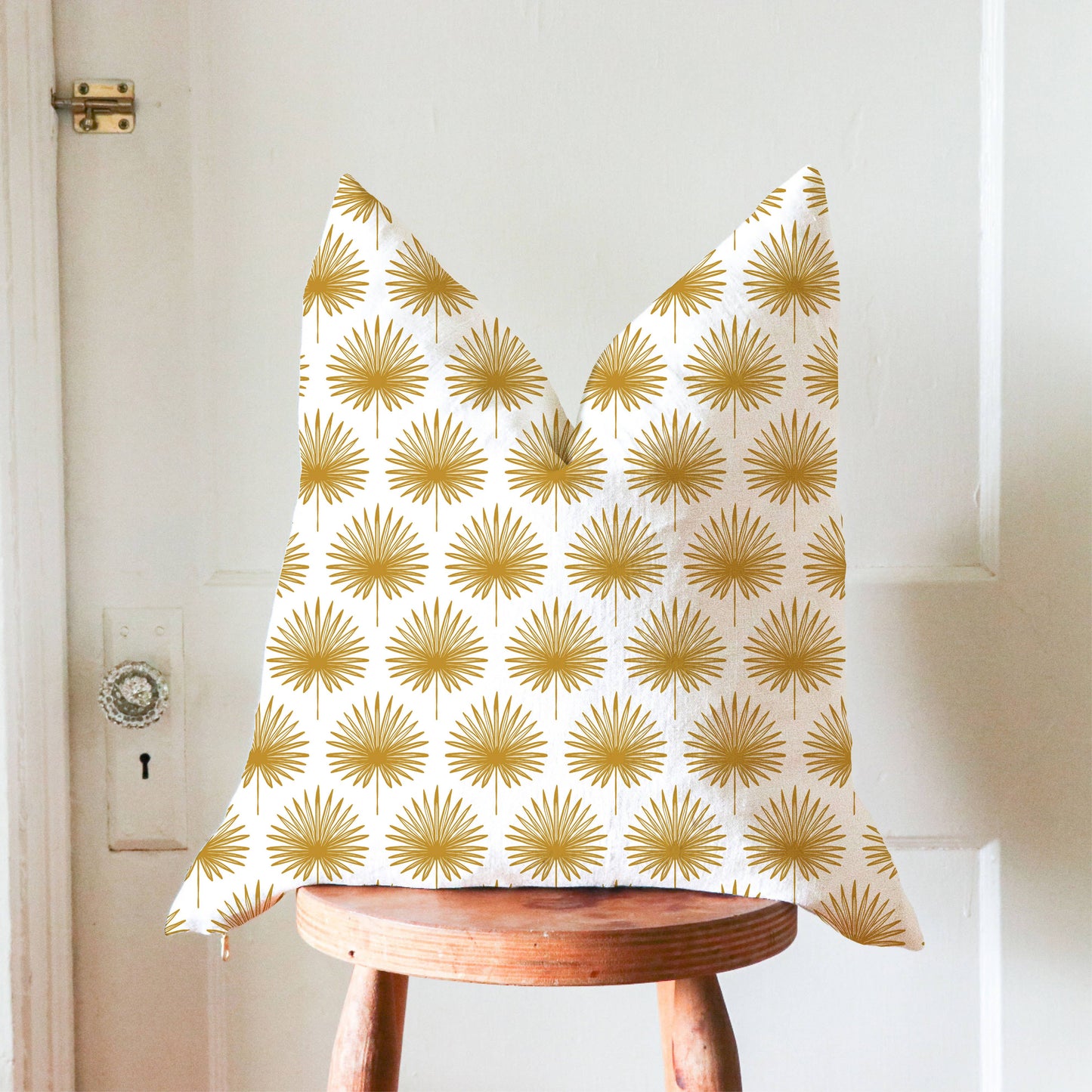 Linen Pillow Cover in Palm Leaves Pattern: Blue / 22x22 inches