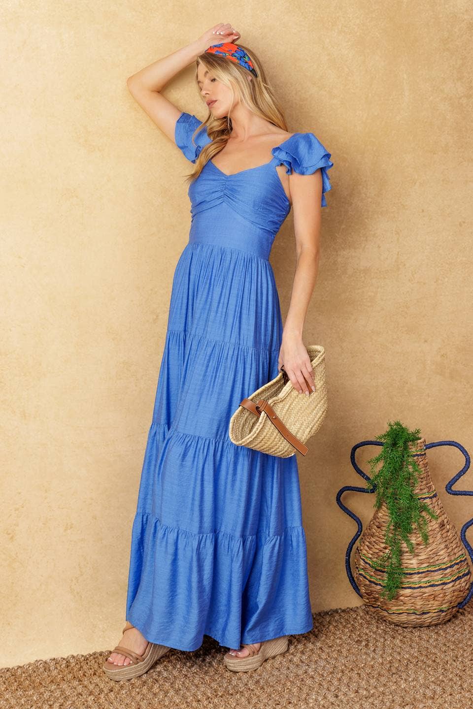 A solid woven ankle dress - ID19329 PERIWINKLE: PERIWINKLE / Contemporary / S