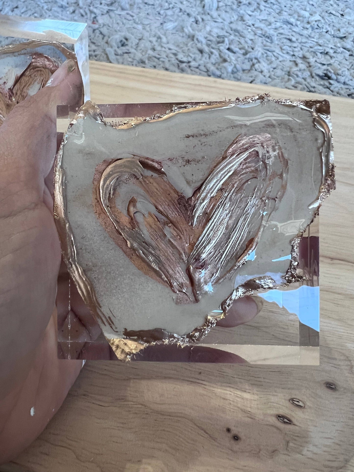 Gilded Heart Lucite Block