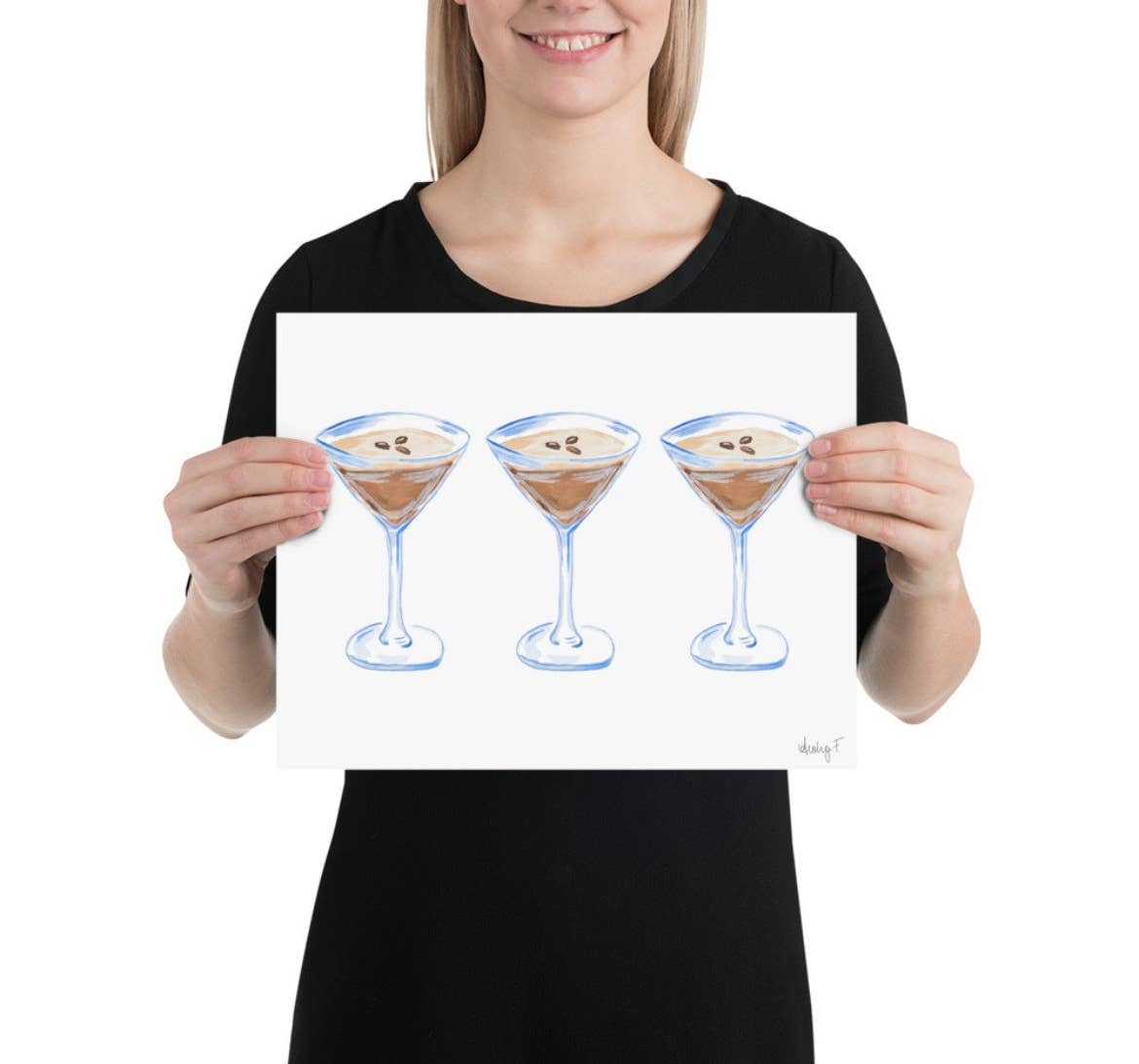 Print Watercolor Espresso Martini Trio Cocktail Art: 5” x 7”