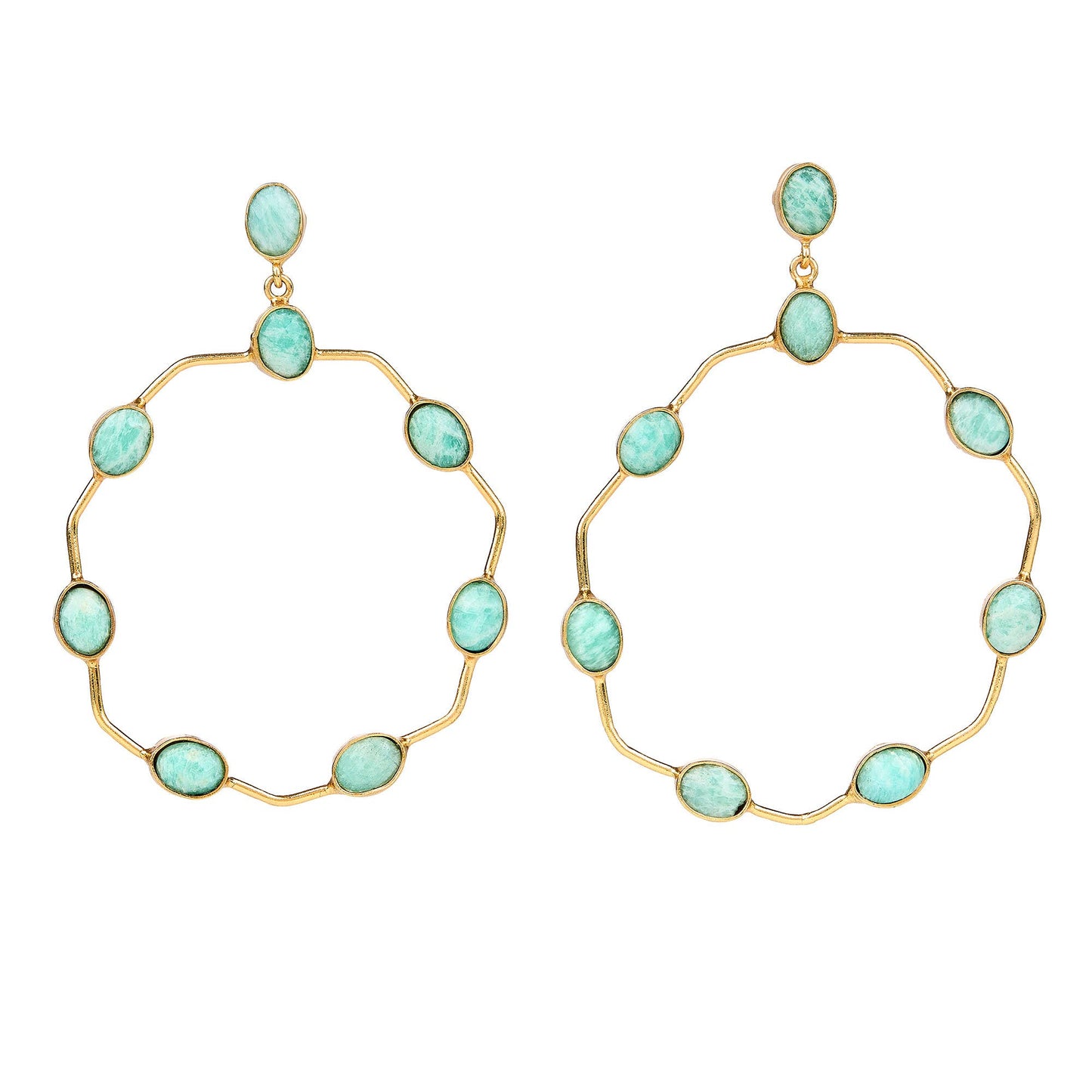 Amazonite Large Open Statement Hoops: Amazonite