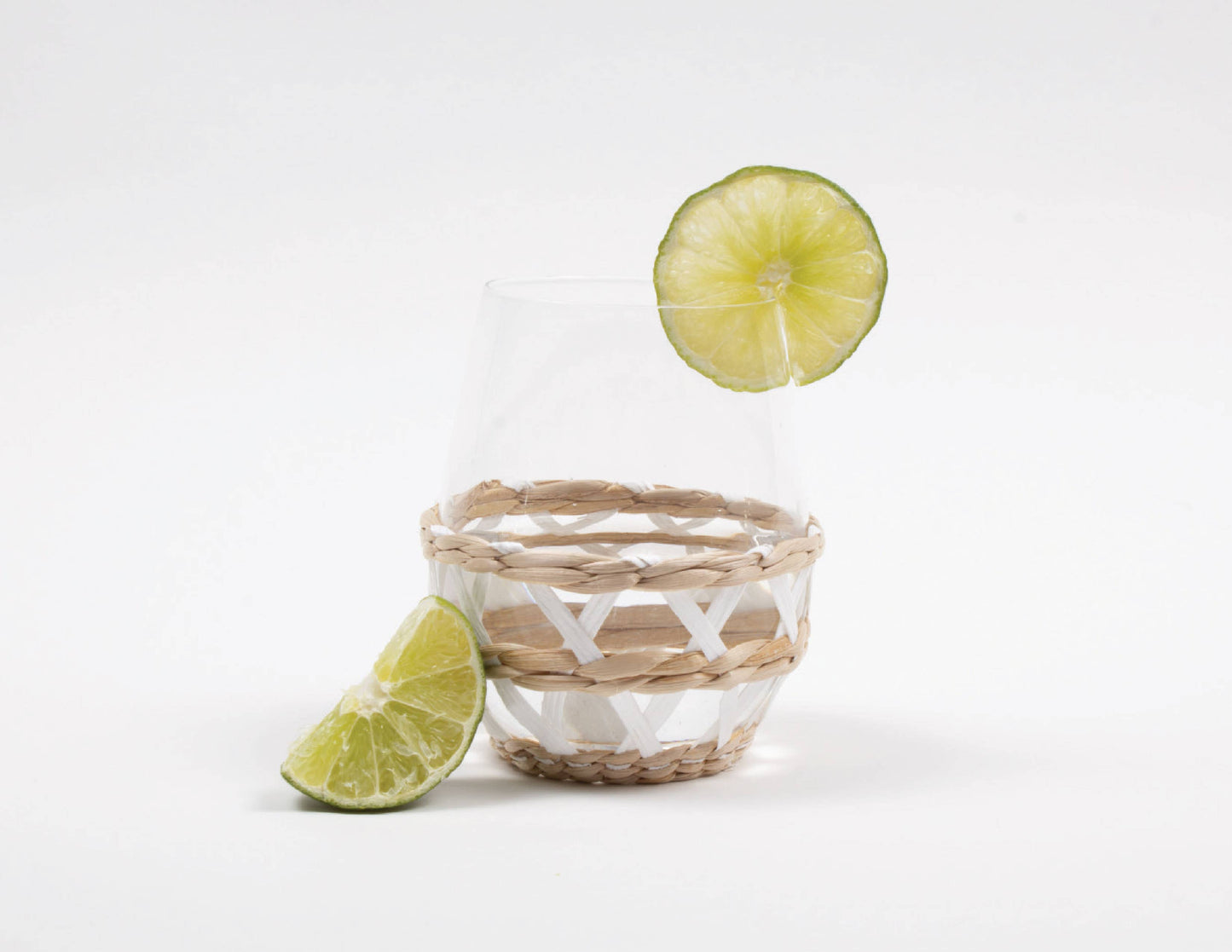 White Rattan Stemless Wine Glass