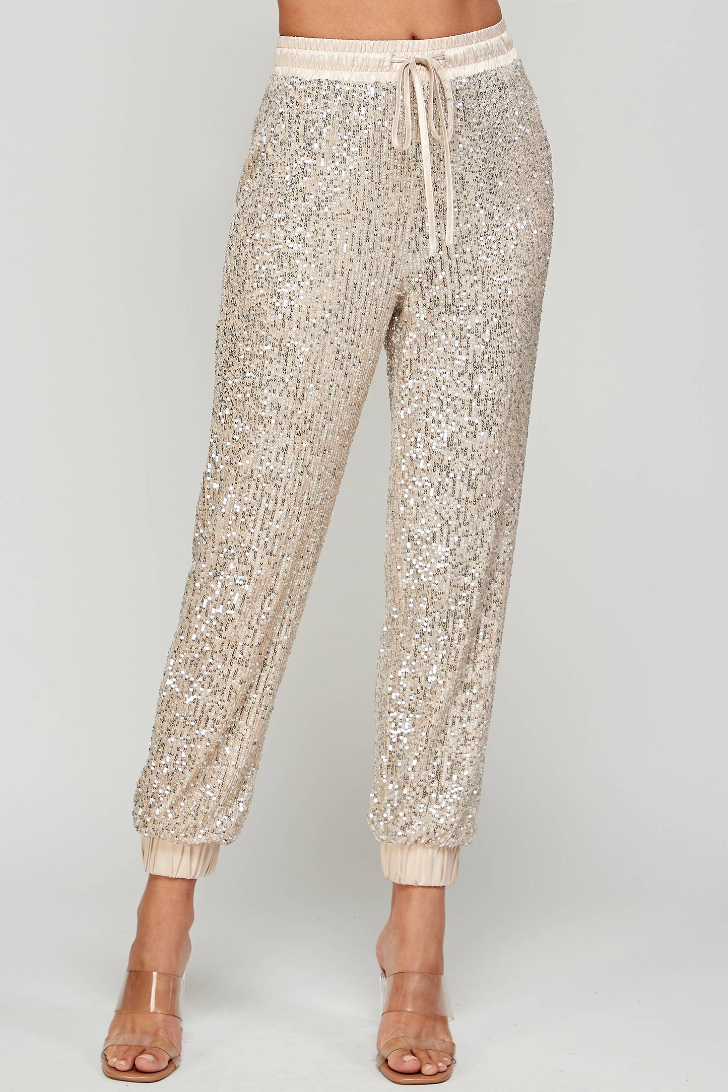 SEQUIN JOGGERS: Champagne