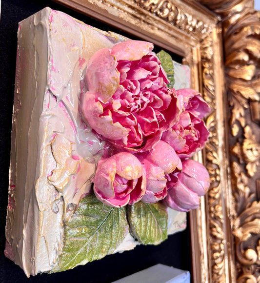 6X6 inch Clay Floral Bouquet Artwork - Peony : Pink