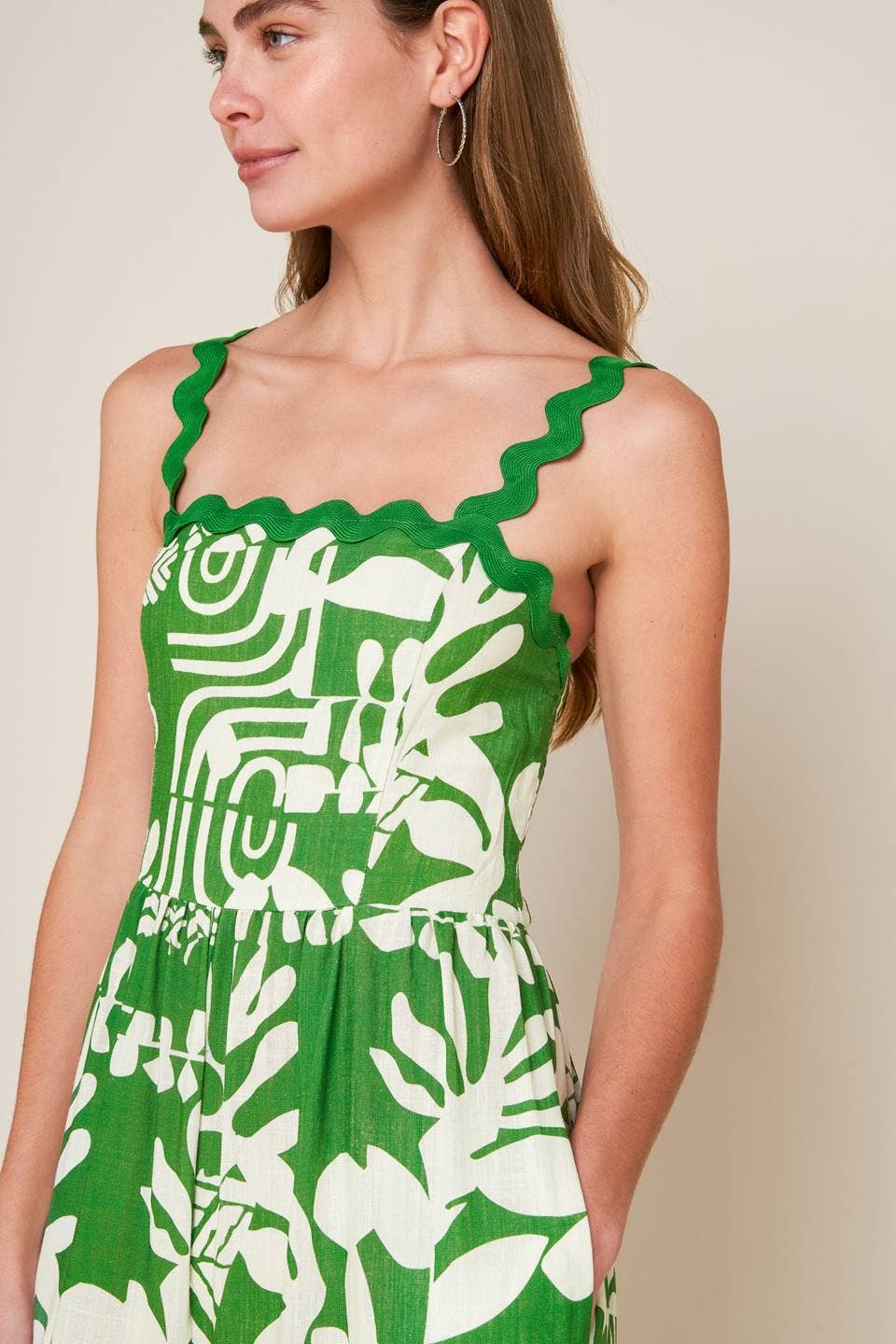 Print Woven Jumpsuit: Green & Ivory