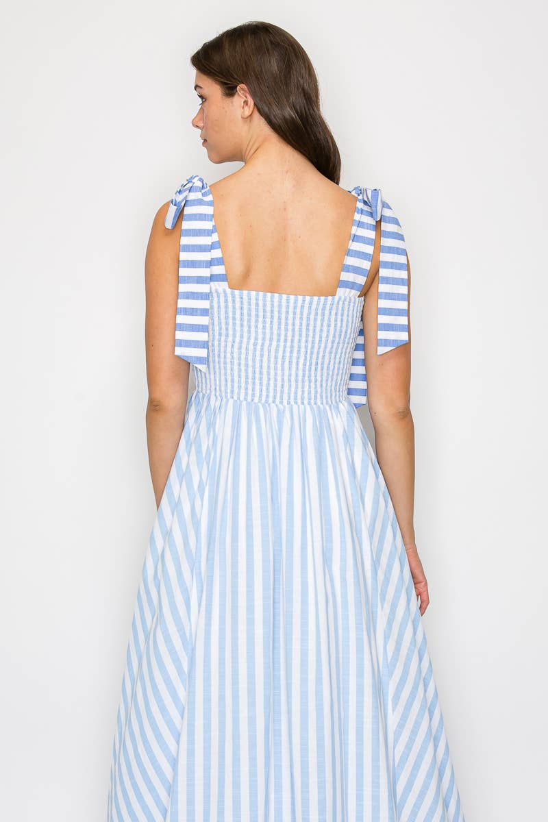 Dreamy Blue Stripe Maxi Dress with Shoulder Tie