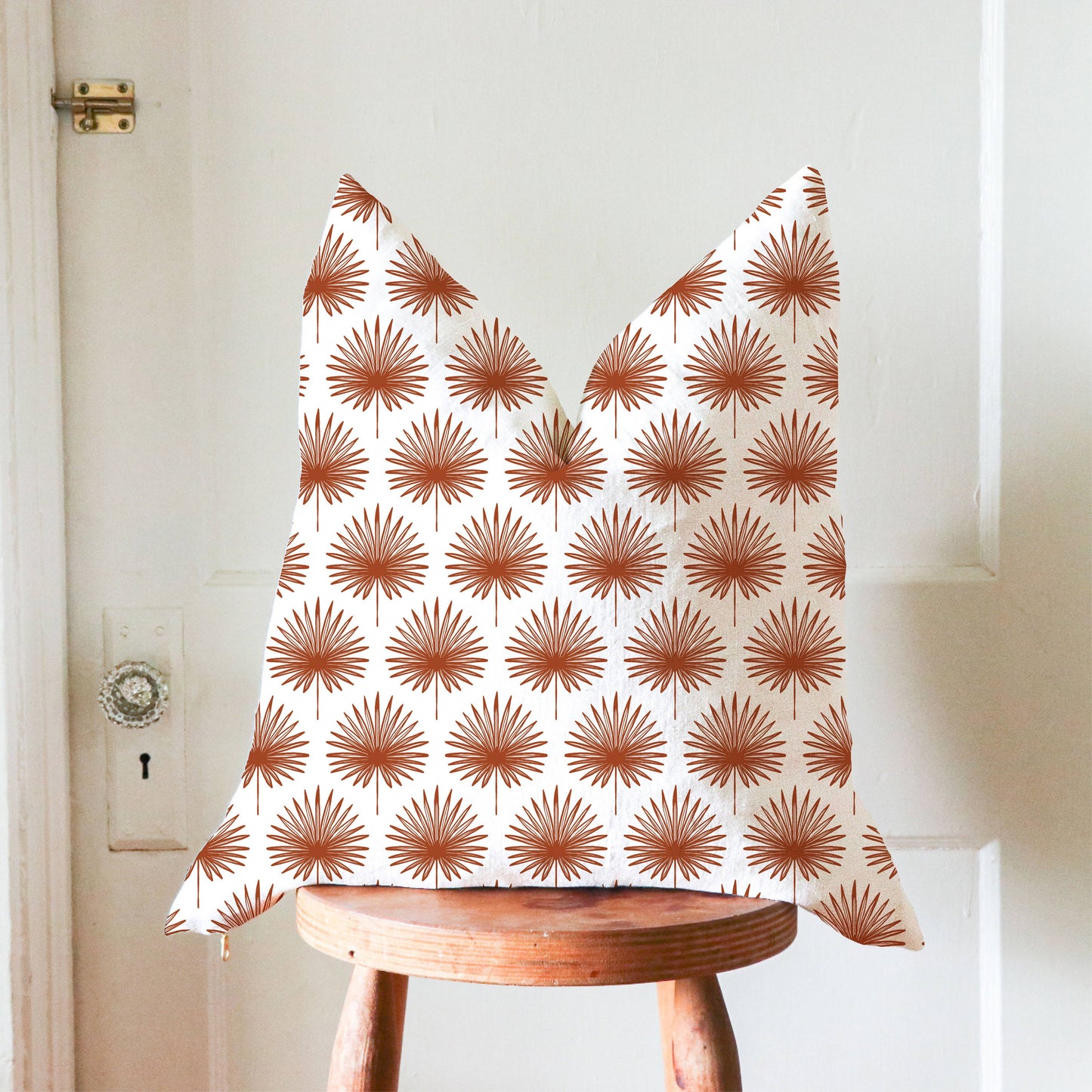 Linen Pillow Cover in Palm Leaves Pattern: Blue / 22x22 inches