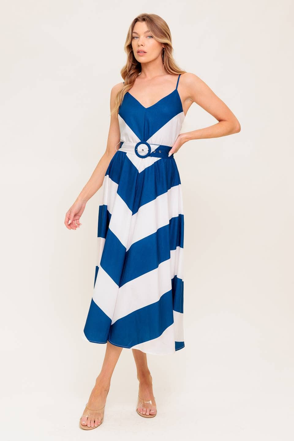 Belted Sundress: Navy & White