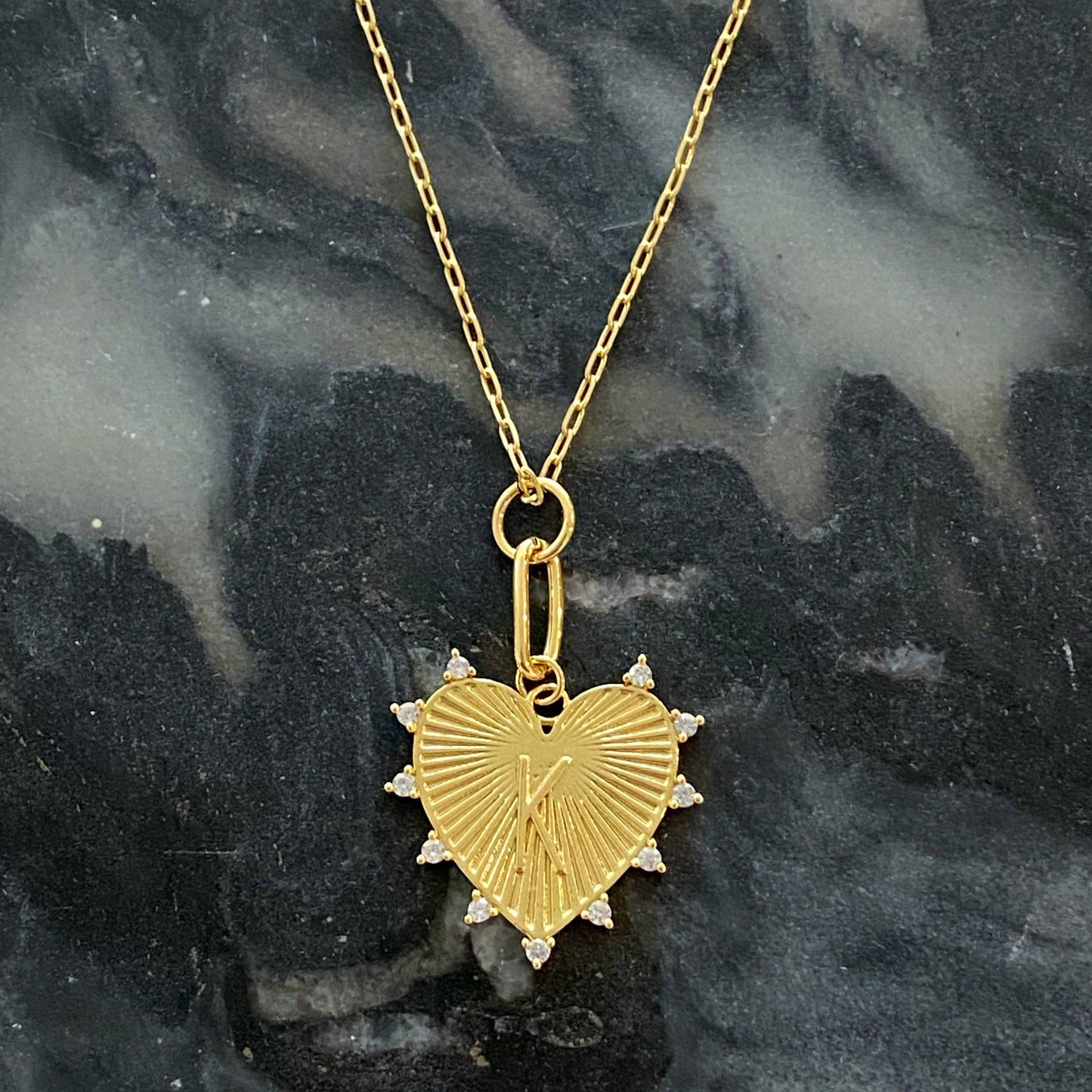 Clip Hanging Initial Heart Necklace: K