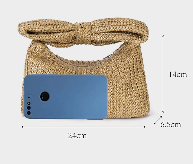 Bow Straw Clutch, Natural