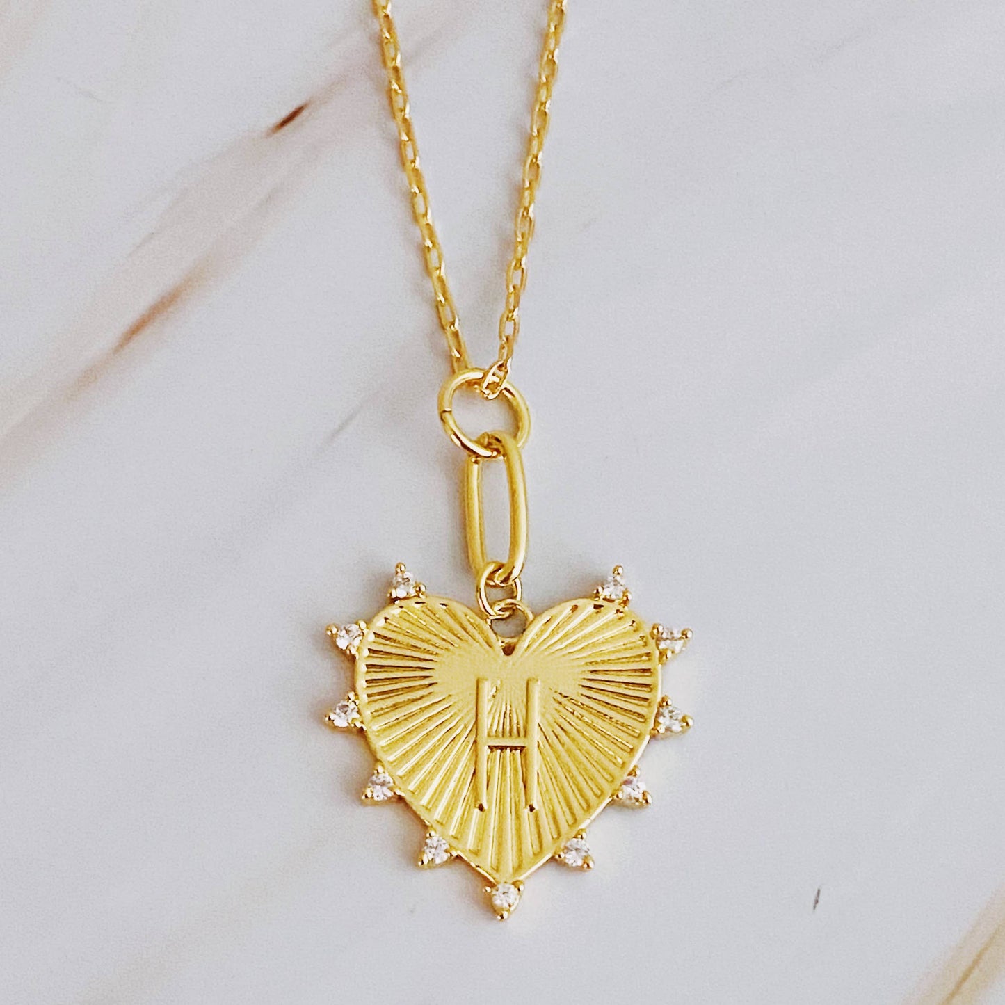 Clip Hanging Initial Heart Necklace: H