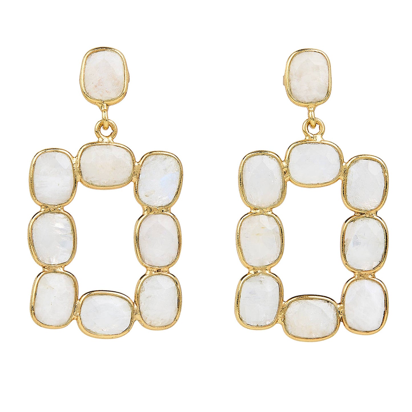 Moonstone Mini Oprah Rectangular Bezel Open Drop Earrings