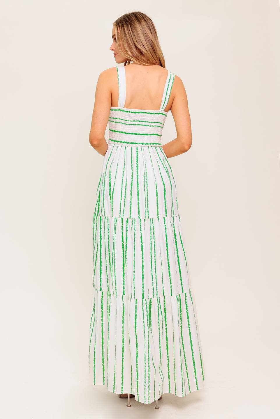 Printed woven maxi dress: Ivory & Green