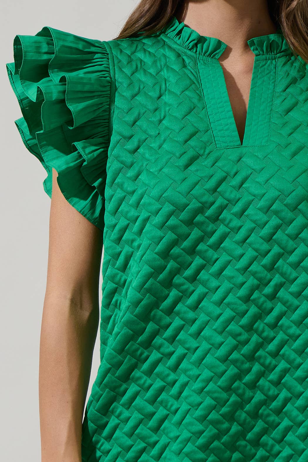 Yulia Quilted Adalee Ruffle Mini Dress: Kelly-Green
