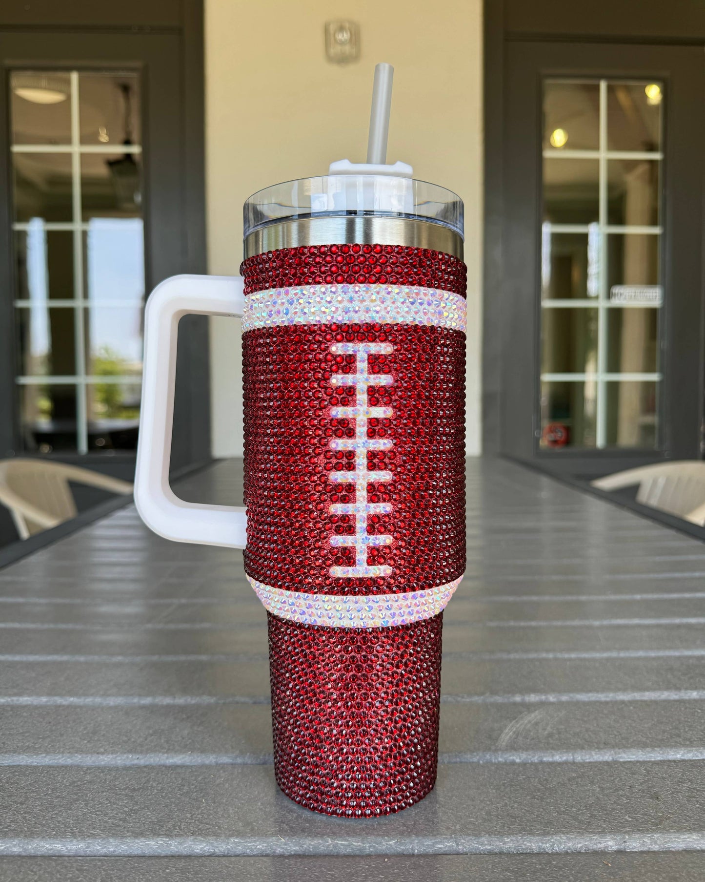Crystal BURGUNDY/MAROON "Team Spirit" FOOTBALL 40 Oz. Tumble