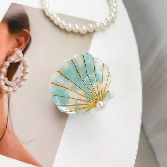 Summer Seaside Pearl Shell Acetate Hair claw clips: Cyan-blue