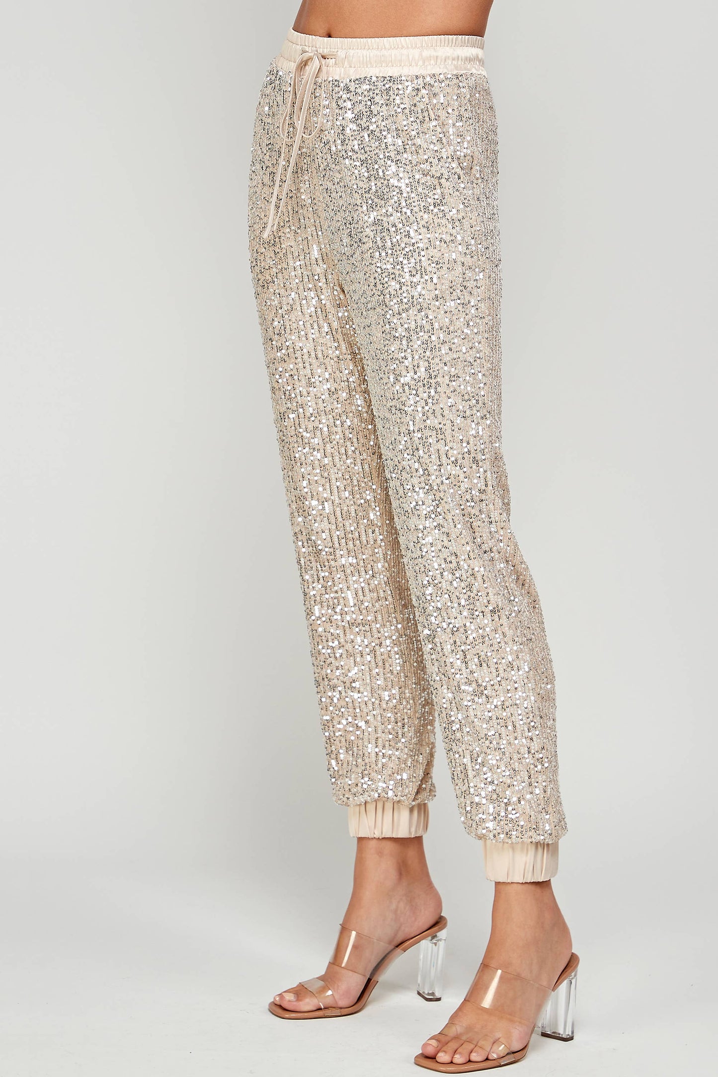 SEQUIN JOGGERS: Champagne