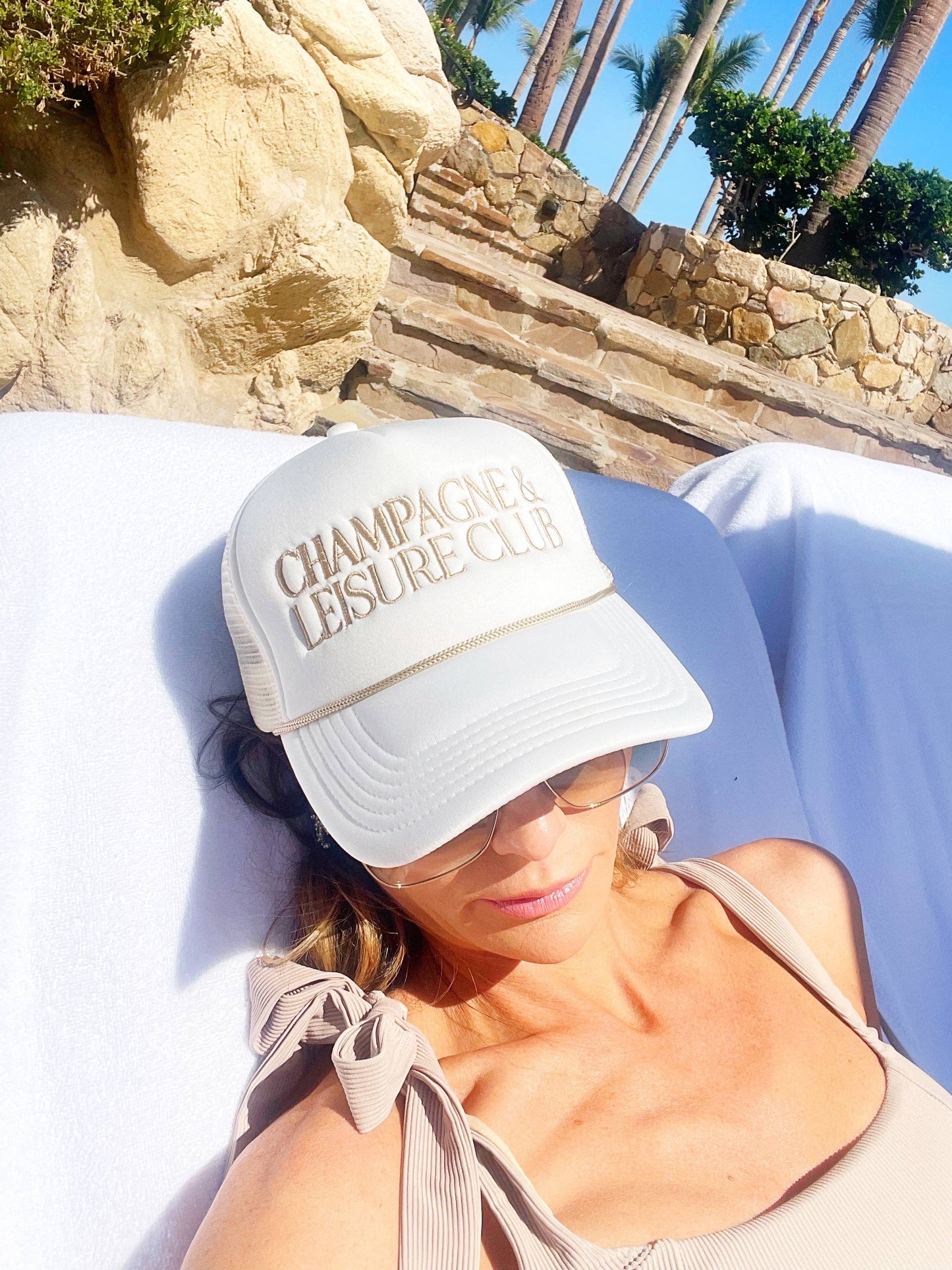 Champagne & Leisure Club Trucker Hat, White