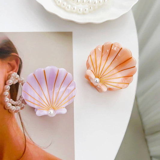 Summer Seaside Pearl Shell Acetate Hair claw clips: Cyan-blue