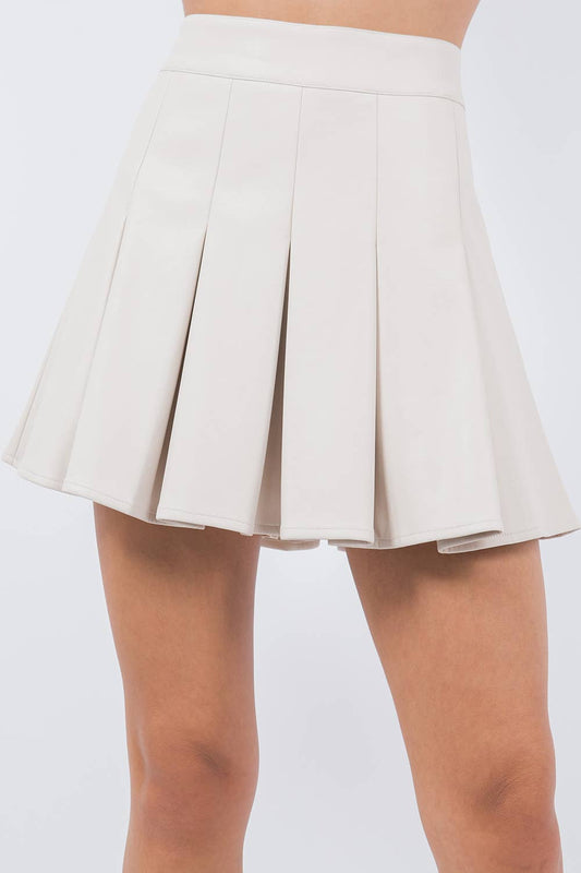Faux Leather Pleat Skort: Beige