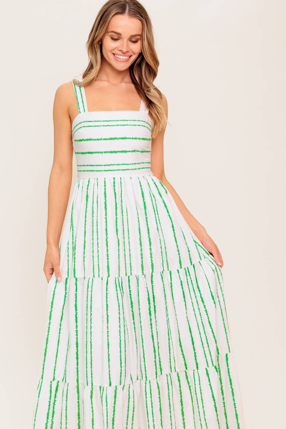 Printed woven maxi dress: Ivory & Green