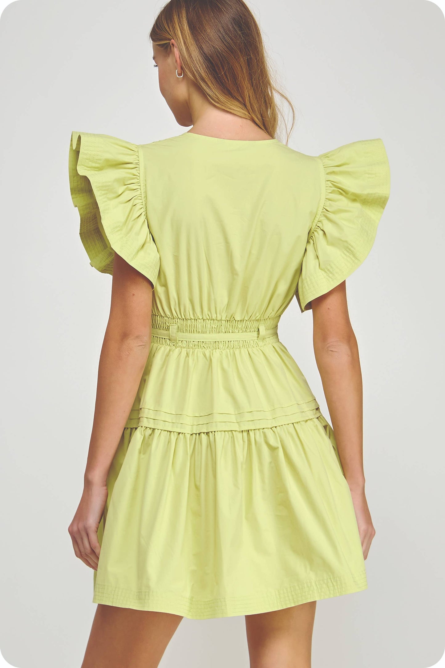 Flutter Sleeve Poplin Mini Dress: Pink