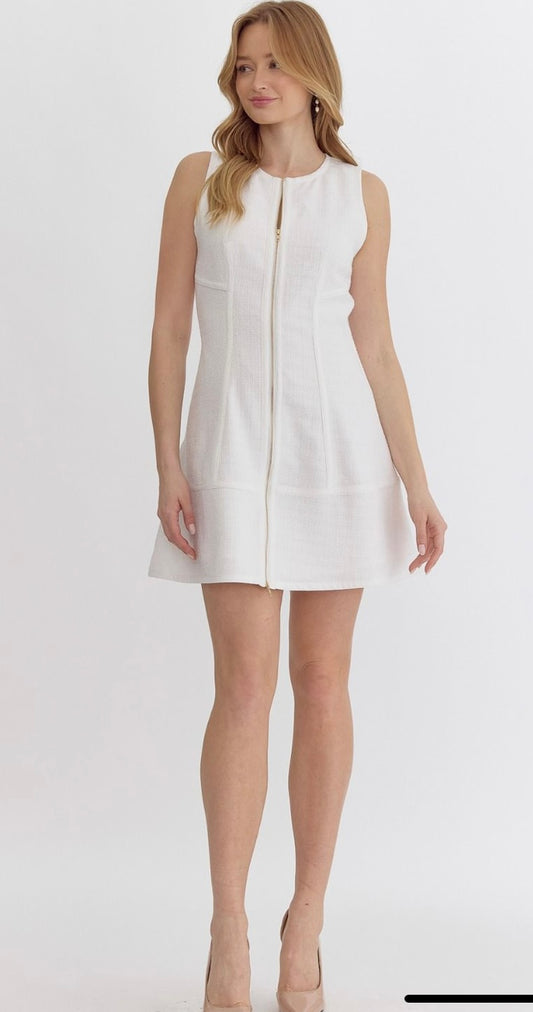 Zip Front Dress: White