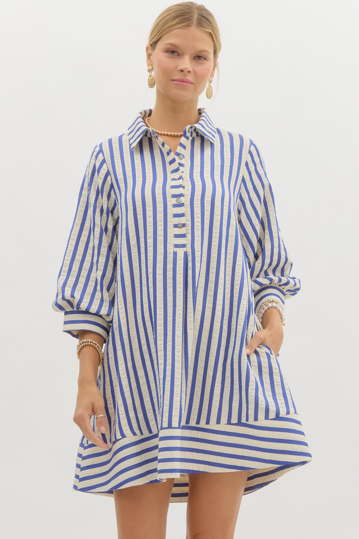 Stripe Button Up Dress: Blue & White – Nest Interiors + Boutique