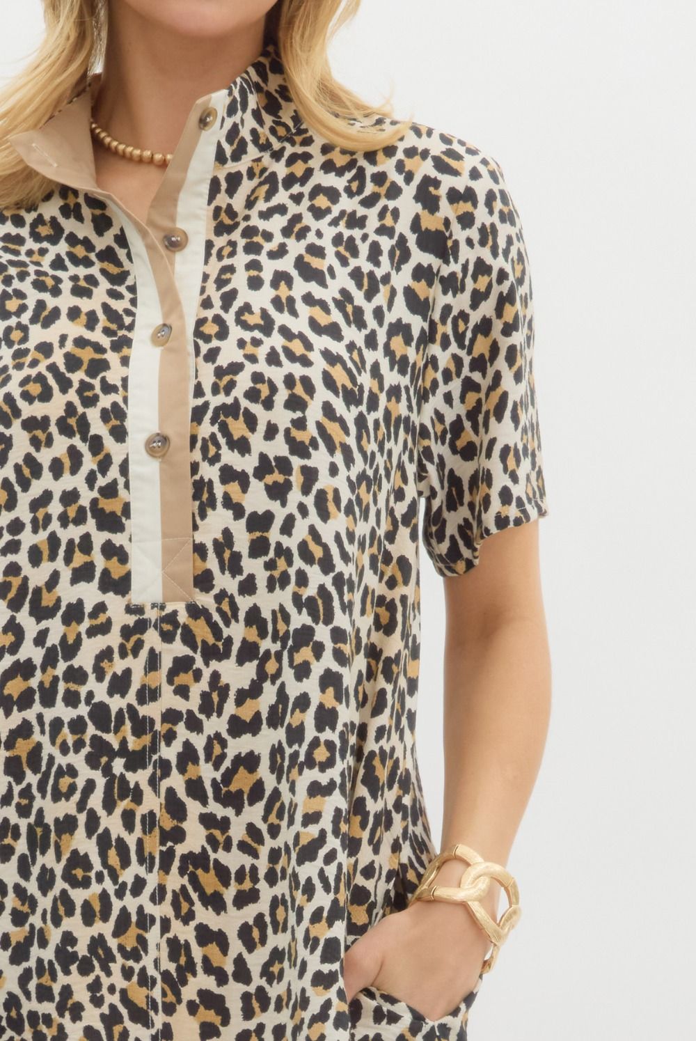Leopard Dress w/ Accent Collar