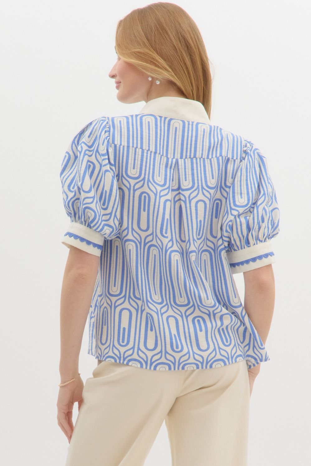 Geo Print Top: Blue & White
