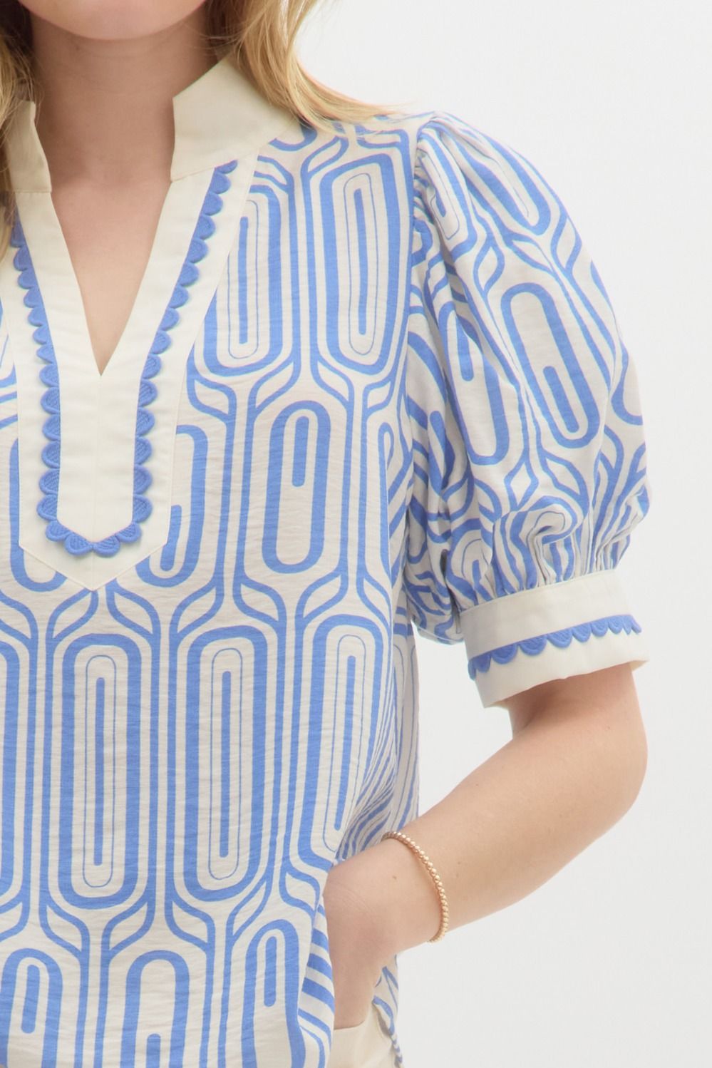 Geo Print Top: Blue & White