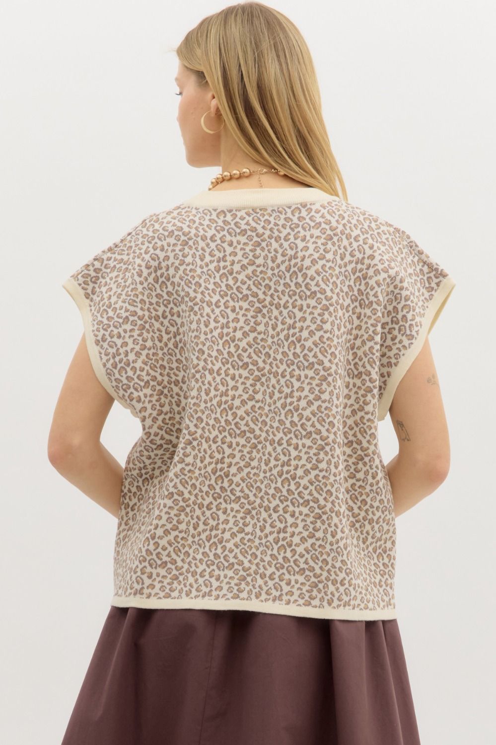 Leopard Knit Top: Ecru