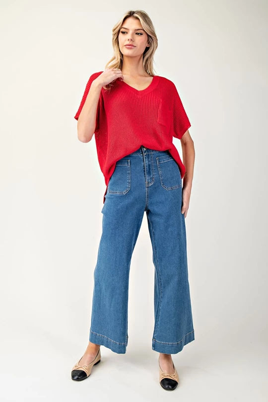 V Neck Top: Red