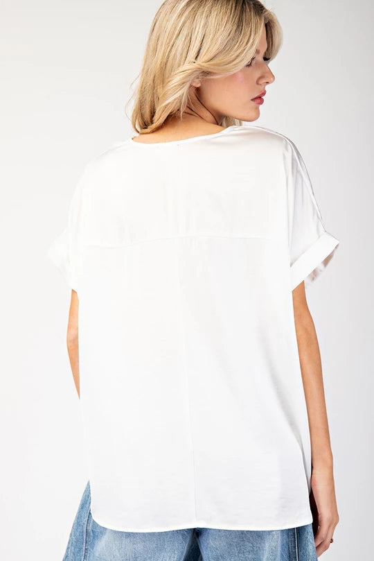 Silky V Neck Top: White