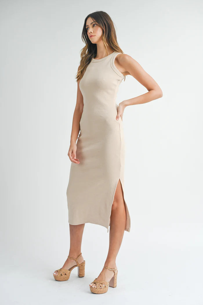 Bodycon RIbbed Dress: Taupe