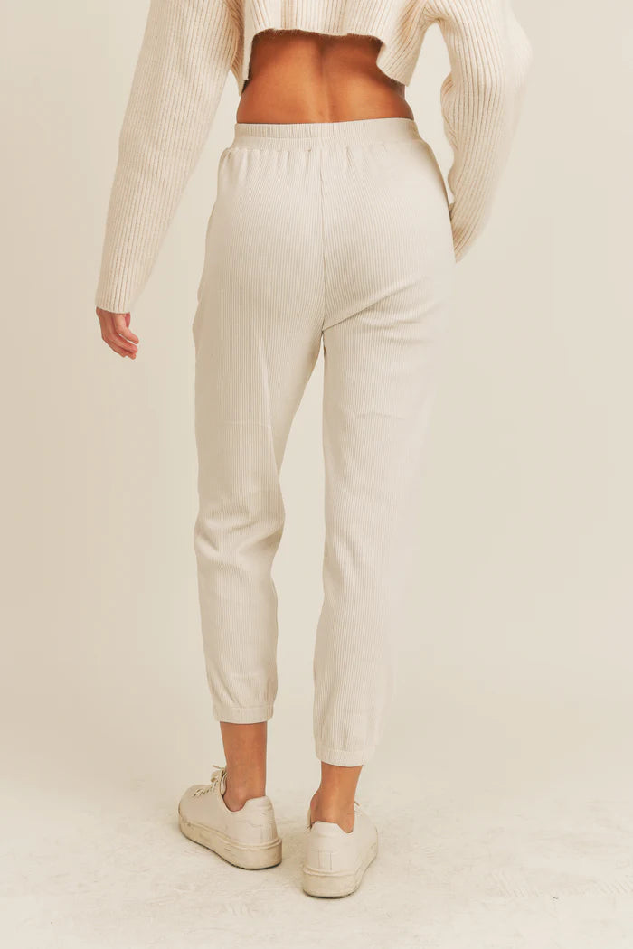 Ribbed Knit Jogger: Taupe